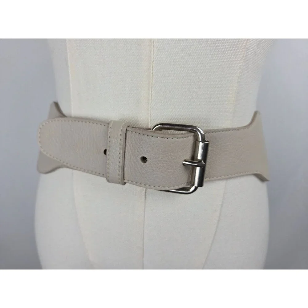 B-Low The Belt Studded Leather Wrap Belt Sz Large Ivory Silver‎ Accents Designer